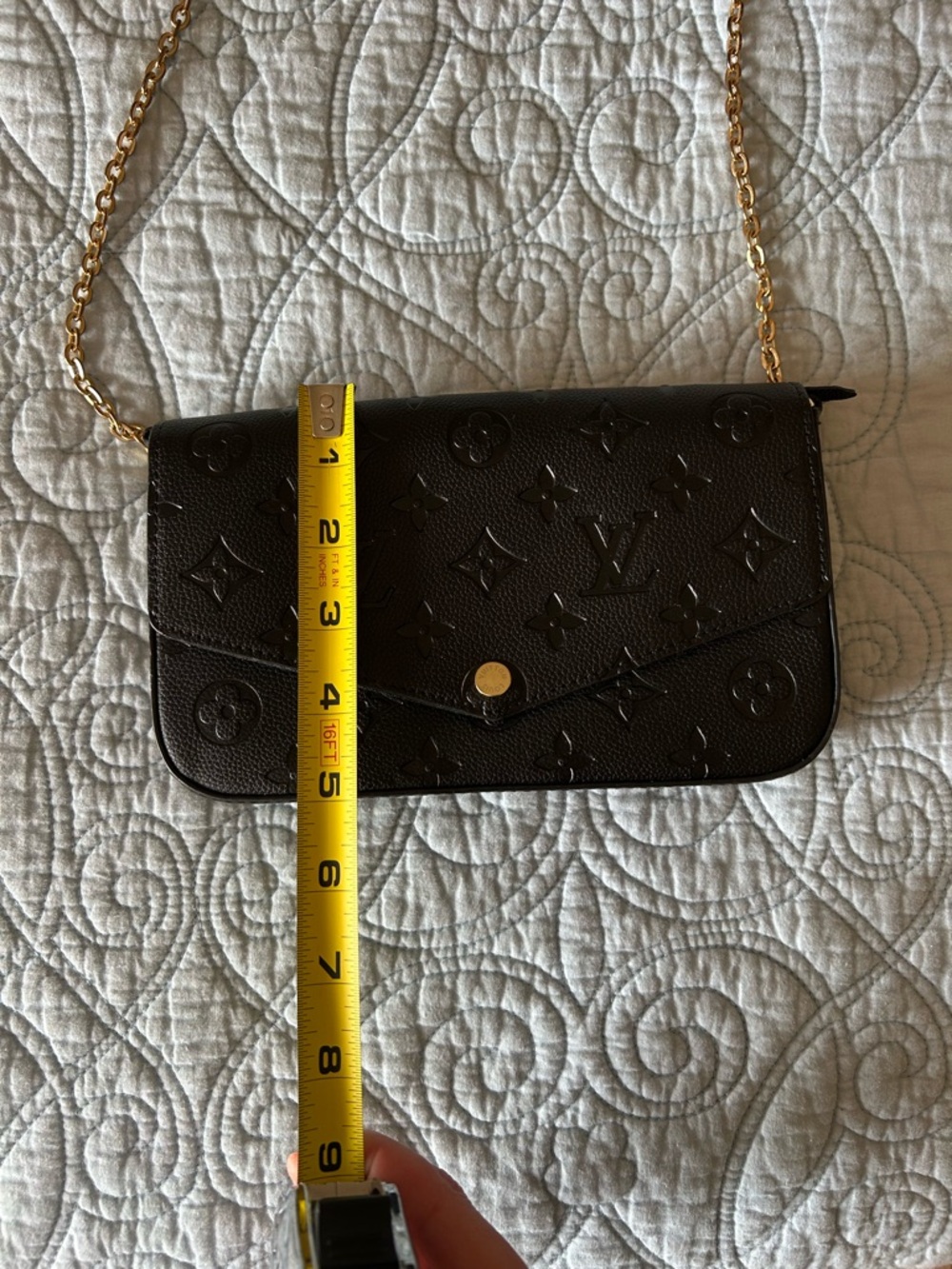 Black Monogram Embossed Chain Wallet - Picture 14 of 15